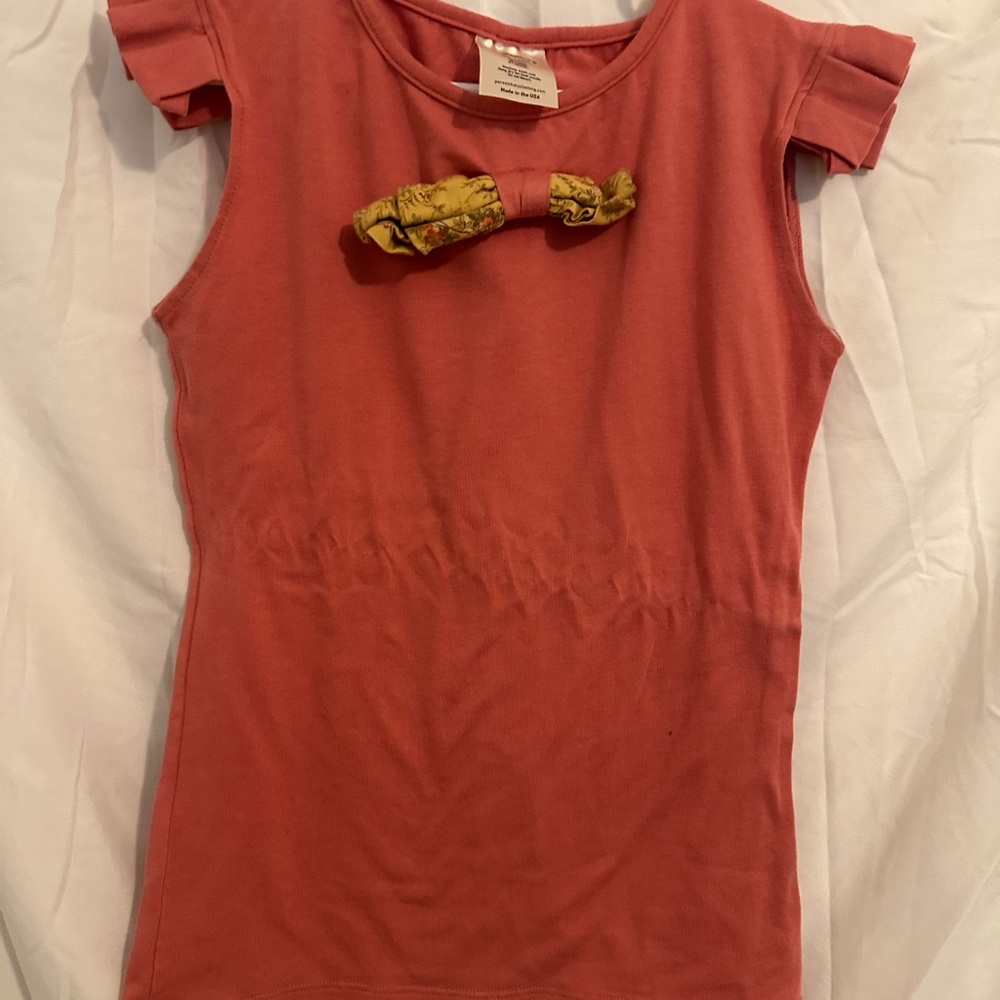 Persnickety Coral Tee with Mustard Bow